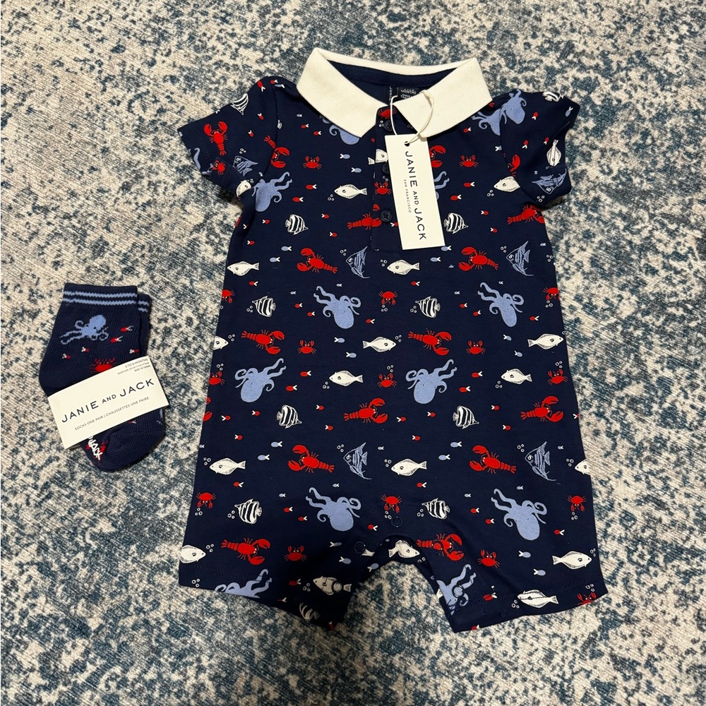 Janie and Jack Navy Under the Sea Romper